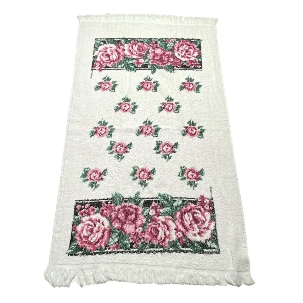 Vintage Franco Fringed Towels Roses Rose Print Set of Two Made in USA
